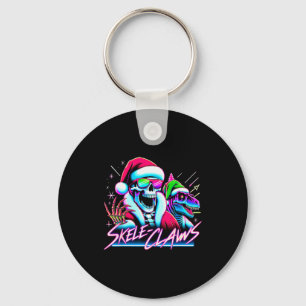 Skeleton Santa Riding T Rex Dinosaur Funny Christm Keychain