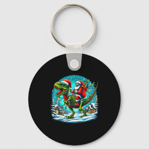 Skeleton Santa Riding T Rex Dinosaur Funny Christm Keychain