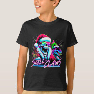 Skeleton Santa Riding T Rex Dinosaur Funny Christm T-Shirt