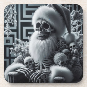 Skeleton Santa Skull   Dark Gothic Christmas Coaster