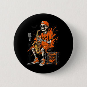 Skeleton Saxophone Halloween Funny Saxophonist Men 2 Inch Round Button