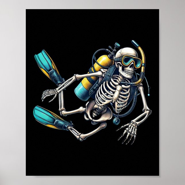 Skeleton Scu Diving Halloween Skeleton Scu Diver  Poster (Front)