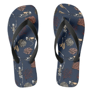 Skeleton Scuba Diver & Coral Original Art Flip Flops