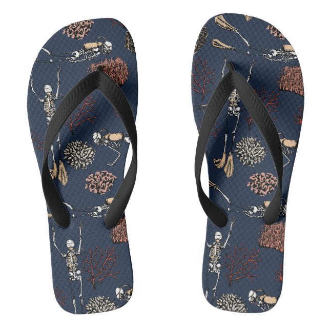 Skeleton Scuba Diver & Coral Original Art Flip Flops (Footbed)