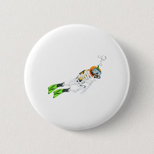 Skeleton Scuba Diving Halloween Pumpkin Diver 2 Inch Round Button