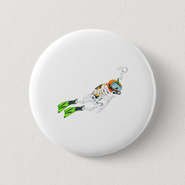 Skeleton Scuba Diving Halloween Pumpkin Diver  2 Inch Round Button (Front)