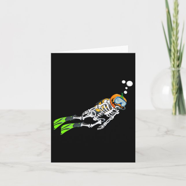 Skeleton Scuba Diving Halloween Pumpkin Diver  Card (Front)