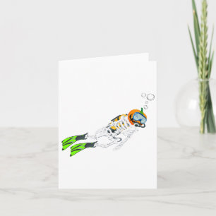 Skeleton Scuba Diving Halloween Pumpkin Diver  Card