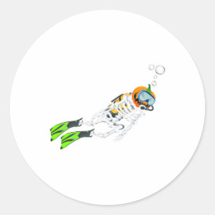 Skeleton Scuba Diving Halloween Pumpkin Diver Classic Round Sticker