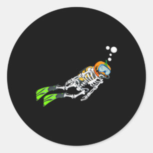 Skeleton Scuba Diving Halloween Pumpkin Diver Classic Round Sticker