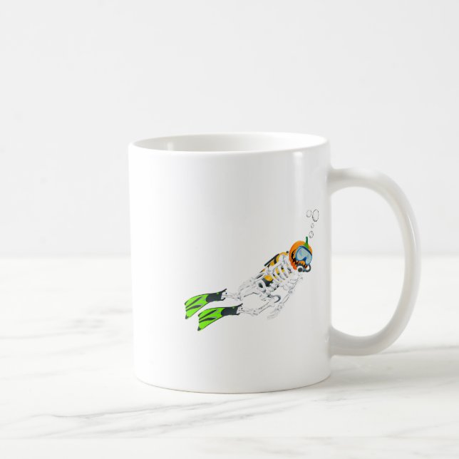 Skeleton Scuba Diving Halloween Pumpkin Diver  Coffee Mug (Right)