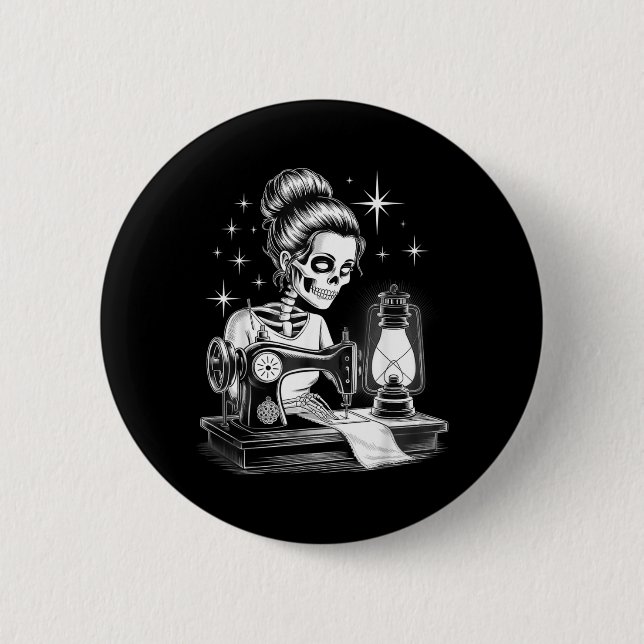 Skeleton Sewer Quilter Funny Sewing Lover 2 Inch Round Button (Front)
