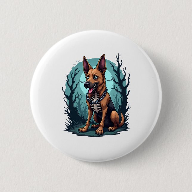 Skeleton Shepherd Dog 2 Inch Round Button (Front)