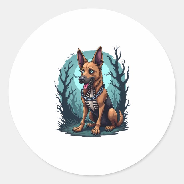 Skeleton Shepherd Dog Classic Round Sticker (Front)