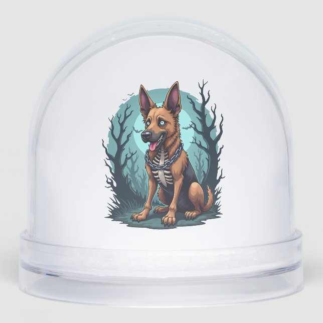 Skeleton Shepherd Dog Snowglobe (Front)
