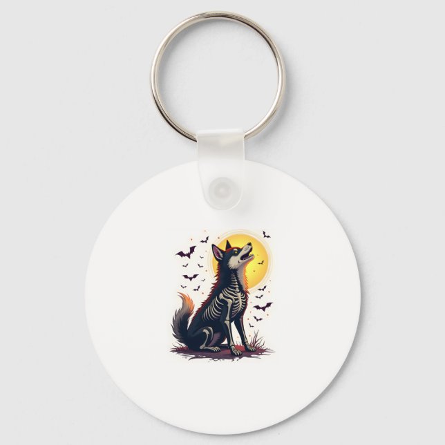 Skeleton Shiba Scream Keychain (Front)