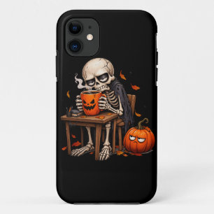 Skeleton Sipping Pumpkin Mug Halloween iPhone 11 Case