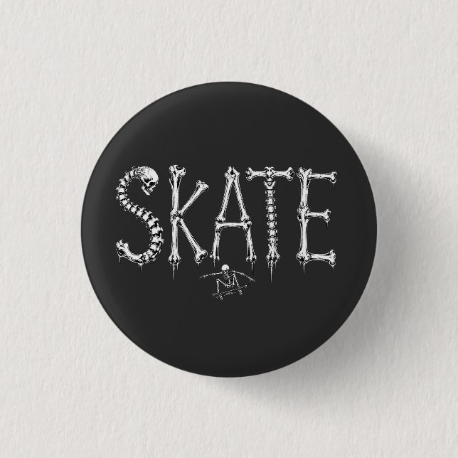 Skeleton SKATE Horror Design 1 Inch Round Button (Front)