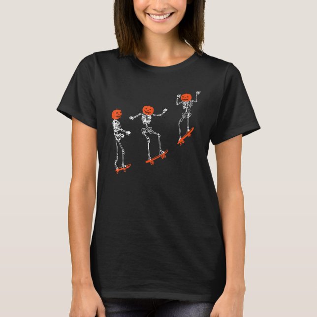 Skeleton Skateboard Skate Halloween Skeletons Skat T-Shirt (Front)