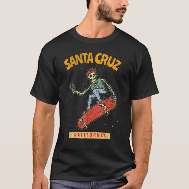 Skeleton Skateboard Skateboarding Santa Cruz Calif T-Shirt (Front)