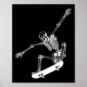Skeleton Skateboard Skull Halloween Skateboarding  Poster