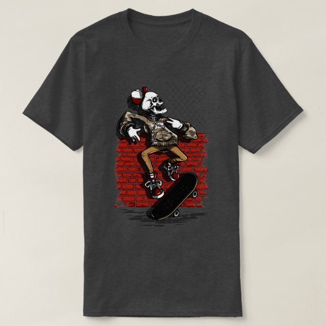 Skeleton Skateboard Wall T T-Shirt (Design Front)