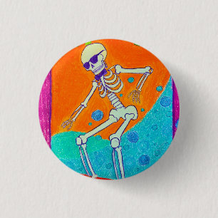 Skeleton Skateboarding 1 Inch Round Button