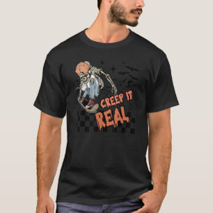 Skeleton Skateboarding Creep It Real Halloween Cos T-Shirt