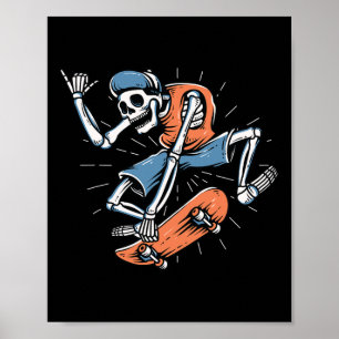 Skeleton Skateboarding Halloween Costume Skateboar Poster