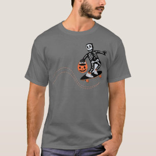 Skeleton Skateboarding Pumpkin Jackolantern Hallow T-Shirt
