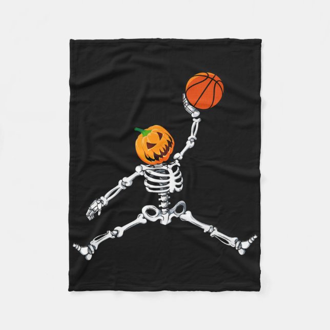 Skeleton Sketll Halloween Pumpkin Slam Dunk  Fleece Blanket (Front)