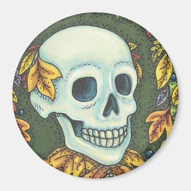 SKELETON SKULL, GENTLEMAN HALLOWEWEEN MAGNET Round (Devant)