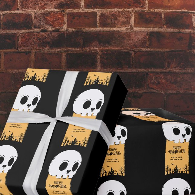 Skeleton Skull Graveyard Black Gothic Halloween Wrapping Paper (Creator Uploaded)