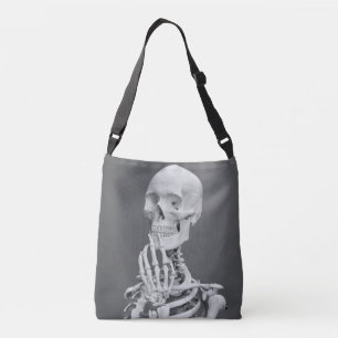 Skeleton Skull Halloween Black and White Gray Crossbody Bag