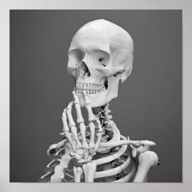 Skeleton Skull Halloween Black and White Grey Poster (Front)