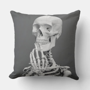 Skeleton Skull Halloween Black and White Grey Throw Pillow