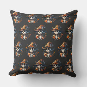 skeleton skull halloween day throw pillow