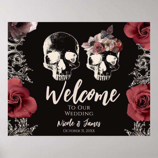 Skeleton Skull Mauve Dusty Rose Wedding Welcome Po Poster (Front)