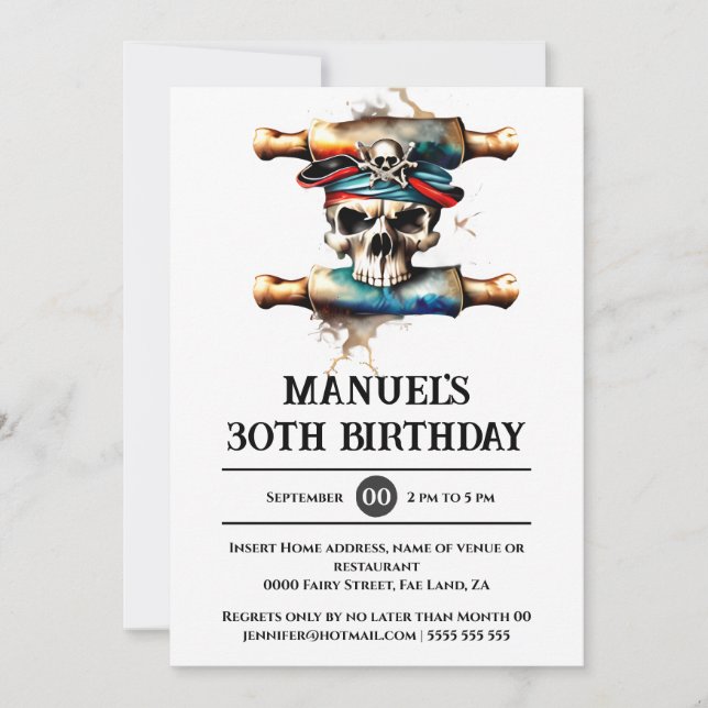 Skeleton skull pirate 3D ahoy matey theme party Invitation (Front)