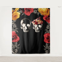 Skeleton Skull Red Yellow Photography Backdrop