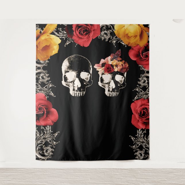 Skeleton Skull Red Yellow Photography Backdrop Tapestry (Front)