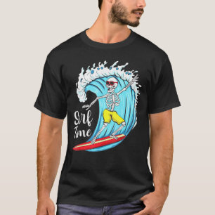 Skeleton Skull Surfing Beach Surf Ocean Design T-Shirt