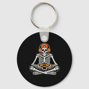 Skeleton Skull Video Game Gamer Men Boys Halloween Keychain