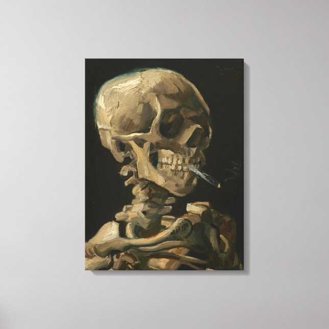 Skeleton Skull with Burning cigarette by Van Gogh Canvas Print (Front)