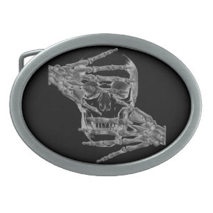 Skeleton Skull with hands over face belt buckle