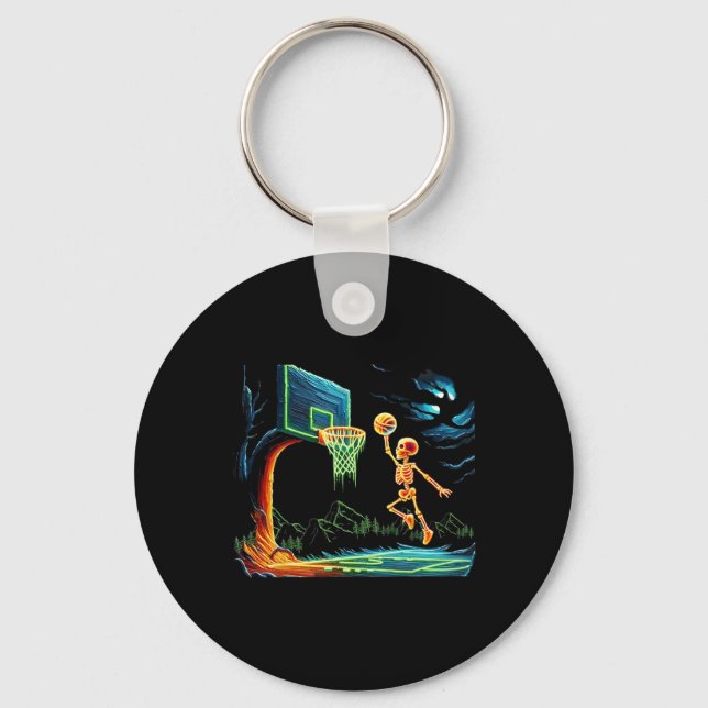 Skeleton Slam Dunk Hoop Bysketbyll Halloween Men B Keychain (Front)