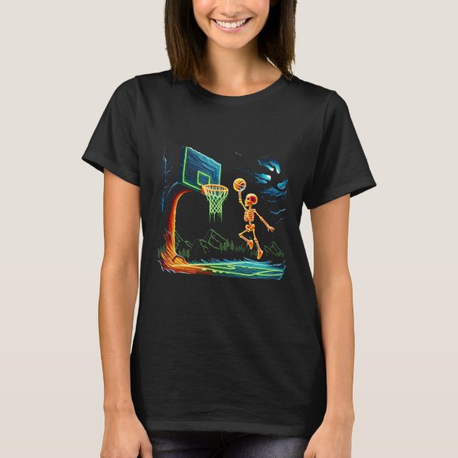 Skeleton Slam Dunk Hoop Bysketbyll Halloween Men B T-Shirt (Front)