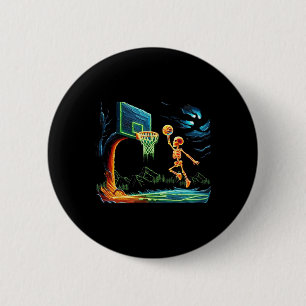 Skeleton Slam Dunk Hoop Sketll Halloween Men Boys 2 Inch Round Button