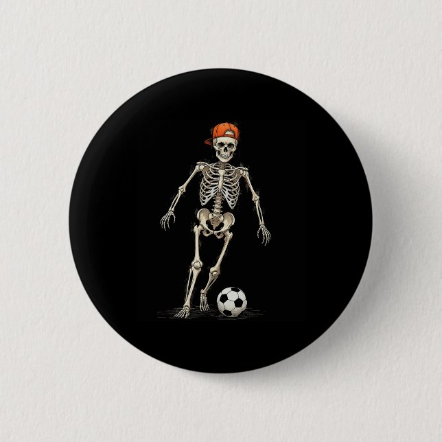 Skeleton Soccer Halloween Funny Spooky Playing Soc 2 Inch Round Button (Front)