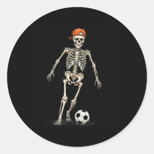 Skeleton Soccer Halloween Funny Spooky Playing Soc Classic Round Sticker